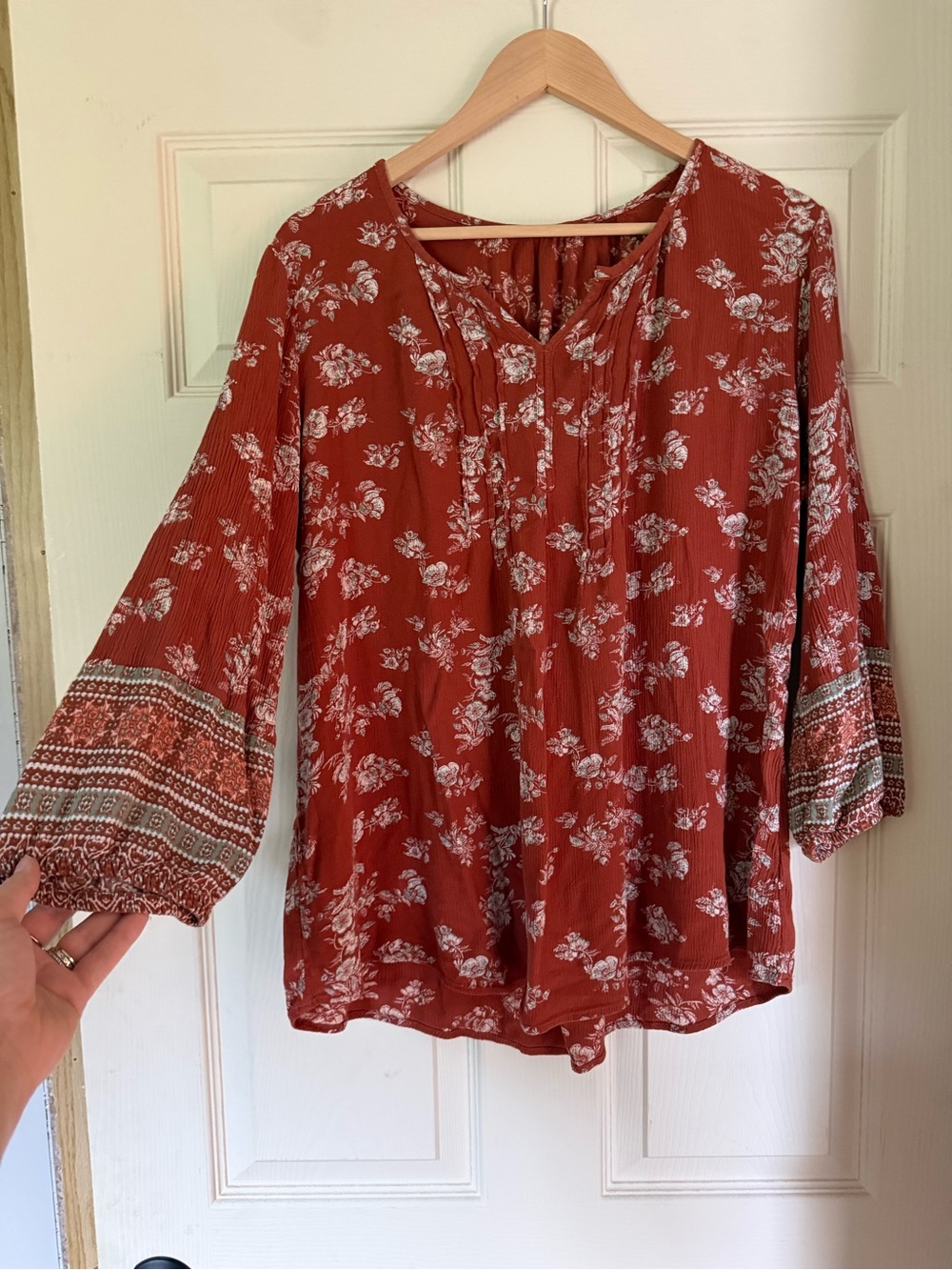 Women's Floral Long-Sleeve Tunic Top - Rust